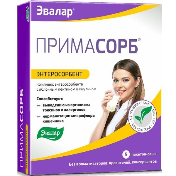 Комплекс энтеросорбента с яблочным пектином и инулином Примасорб Эвалар 6,1 г, 5 саше