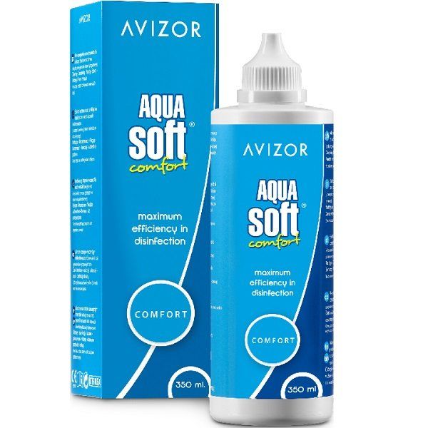 Раствор для ухода за контактными линзами Avizor Aquasoft с протеиновым очистителем, 350 мл + контейнер