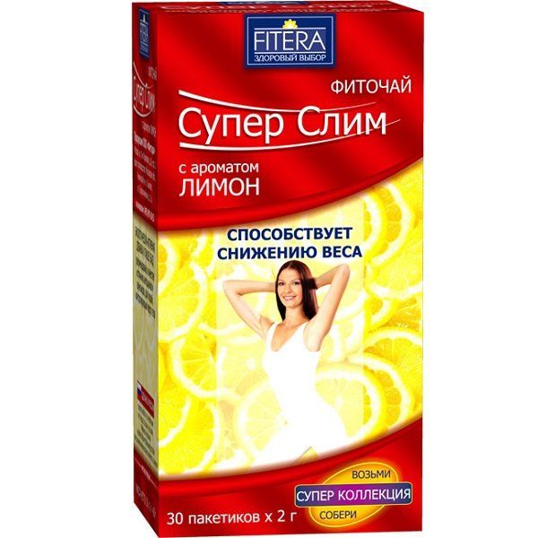 Фиточай Супер Слим для снижения веса со вкусом лимона, 30 фильтр-пакетов х 2 г