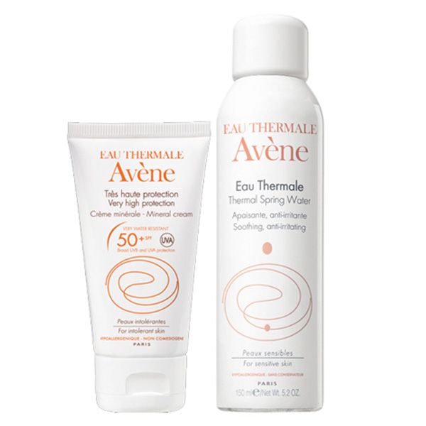 Набор солнцезащитный крем SPF 50 с минеральным экраном + Термальная вода Avene, 50 мл + 150 мл
