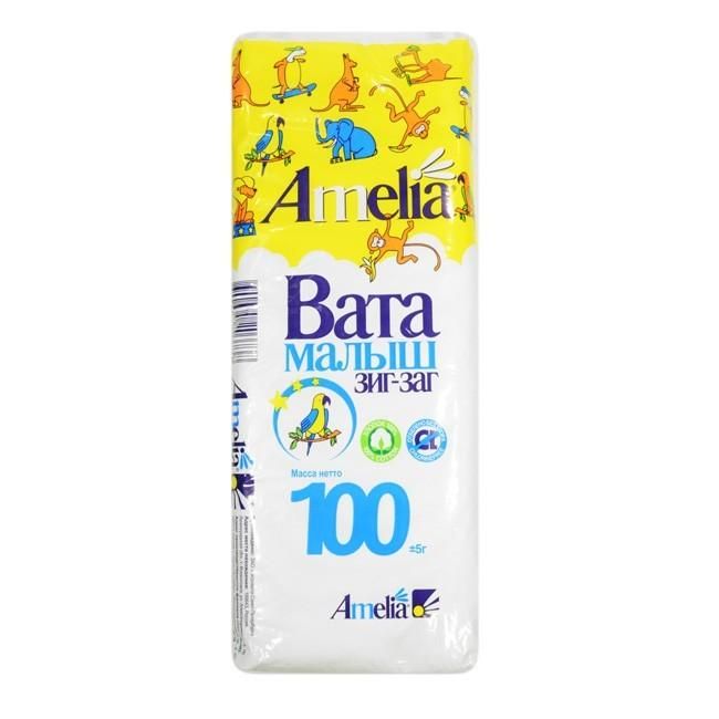 Вата детская малыш зиг-заг нестерильная Amelia, 100 г