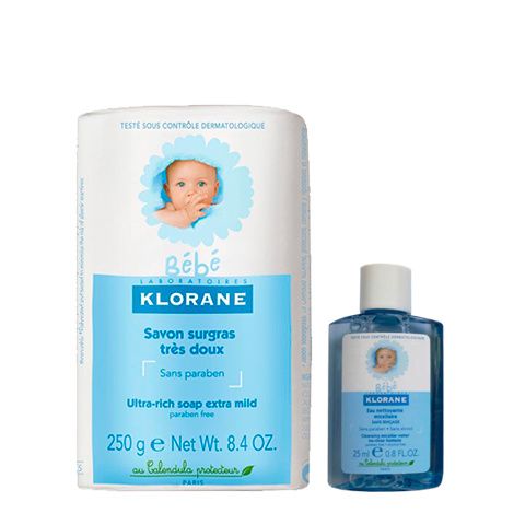 Набор очищающий мыло сверхпитательное + вода мицеллярная Klorane, 250 г + 25 мл