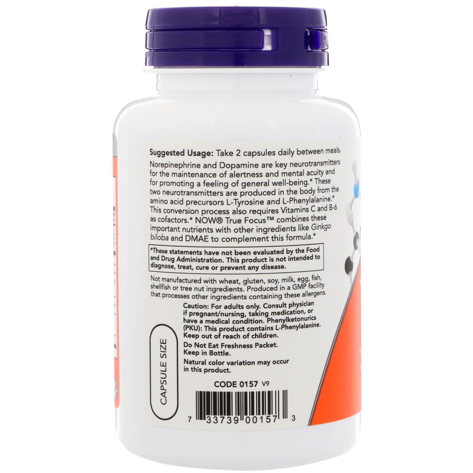 Тру Фокус True Focus для повышения концентрации внимания и способности к запоминанию Now Foods, 90 шт