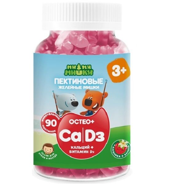 Пектиновые пастилки Ми-ми-мишки Остео+ кальций + витамин D3 3+ 2 г, 90 шт