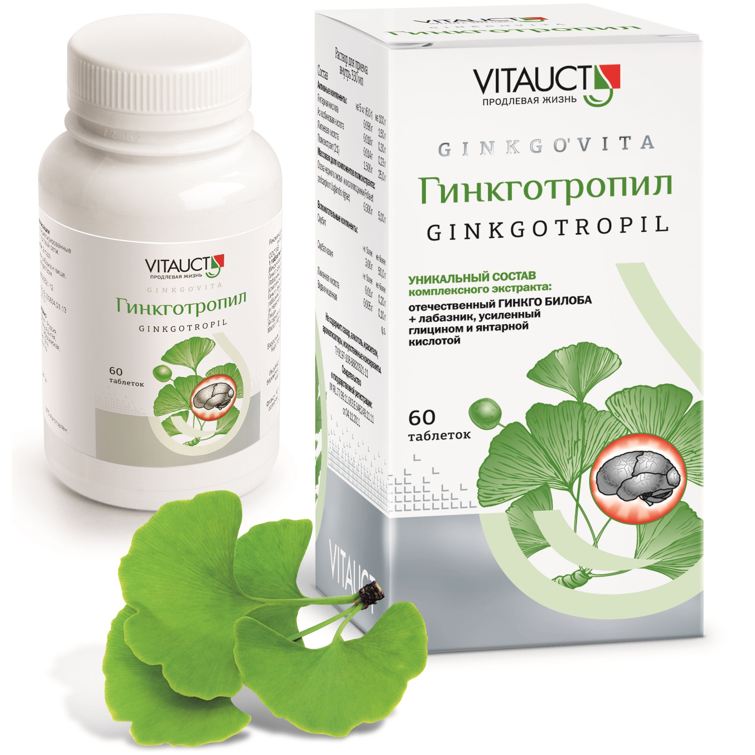 Гинкготропил для улучшения работы мозга 650 мг, 60 таблеток