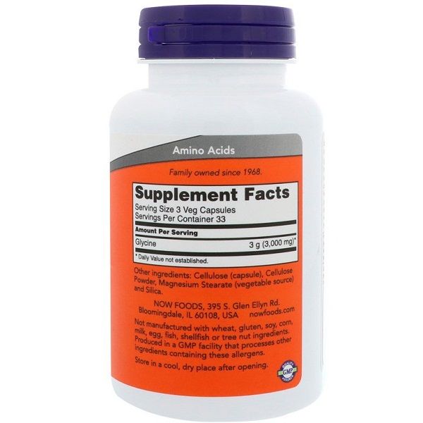 Now Foods, Глицин, 1000 мг, 100 капсул в растительной оболочке