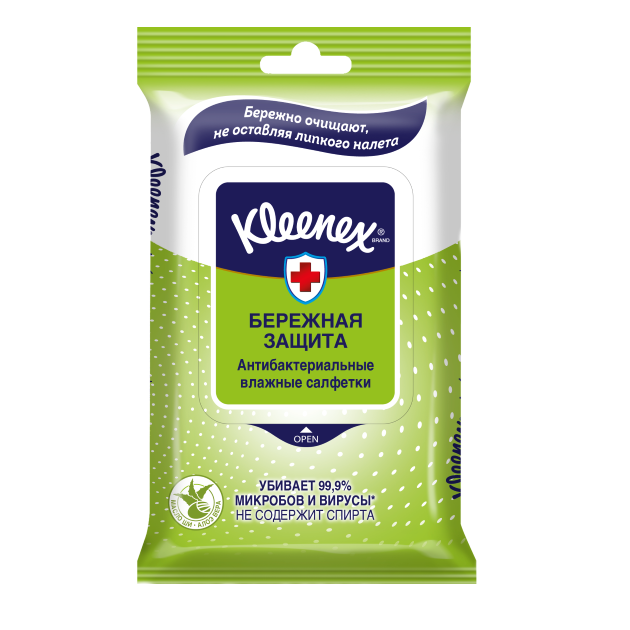 Влажные салфетки бережная защита антибактериальные Kleenex, 10 шт