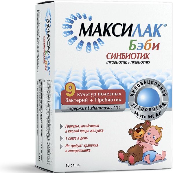 Синбиотик Максилак Бэби для поддержания нормальной микрофлоры кишечника у детей 1,5 г, 10 шт