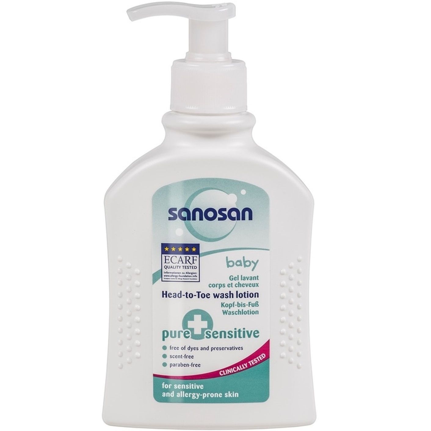 Средство для купания Sanosan Pure+ Sensitive 2 в 1 для чувствительной кожи, 200 мл