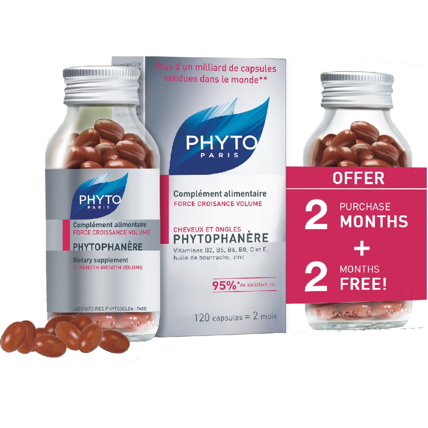 Фитосольба Фитофанер Phytosolba Phytophanere для укрепления волос и ногтей, 120 капсул х 2